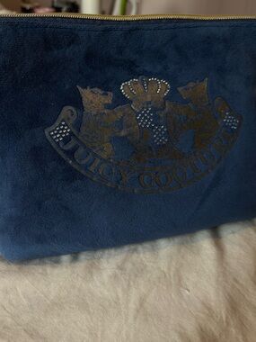 Juicy Couture Blue Velvet Makeup Bag with Pink Lining